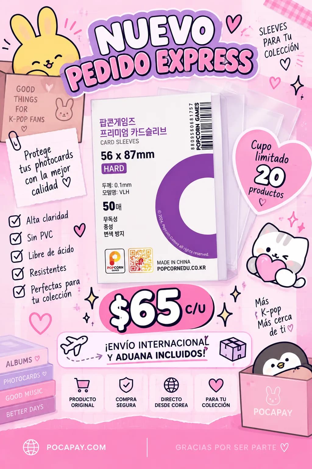 [Popcorn Games] Fundas premium para cartas, 50 hojas Sleeves PEDIDO EXPRESS
